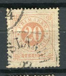 SWEDEN; 1872 early classic ' ore ' issue fine used 20ore. value