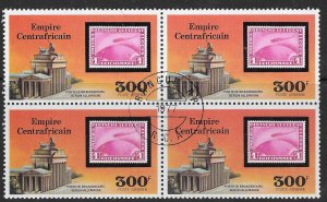 Central African Republic #c186  300fr zeppelin type block of4 (CTO) CV $4.00