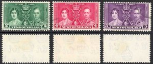 Newfoundland SG254/6 1937 Coronation Set of 3 Fine Used