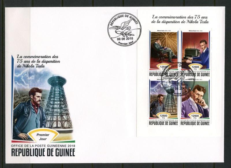 GUINEA 2018 75th MEMORIAL ANIVERSARY OF NIKOLA TESLA  SHEET FDC