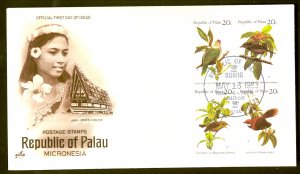 PALAU 1983 BIRDS Set as Block Sc 5-8 U/A Cachet FDC