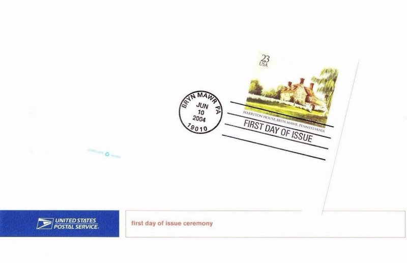 USPS 1st Day Ceremony Program UX406 Harriton House Historic Bryn Mawr FDOI 2004