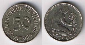 1981 J German 50 Pfennig Coin FC327