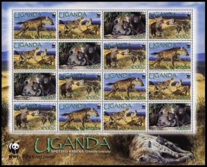 Uganda WWF Spotted Hyaena Sheetlet of 4 sets SG#2551-2554 SC#1892a-d