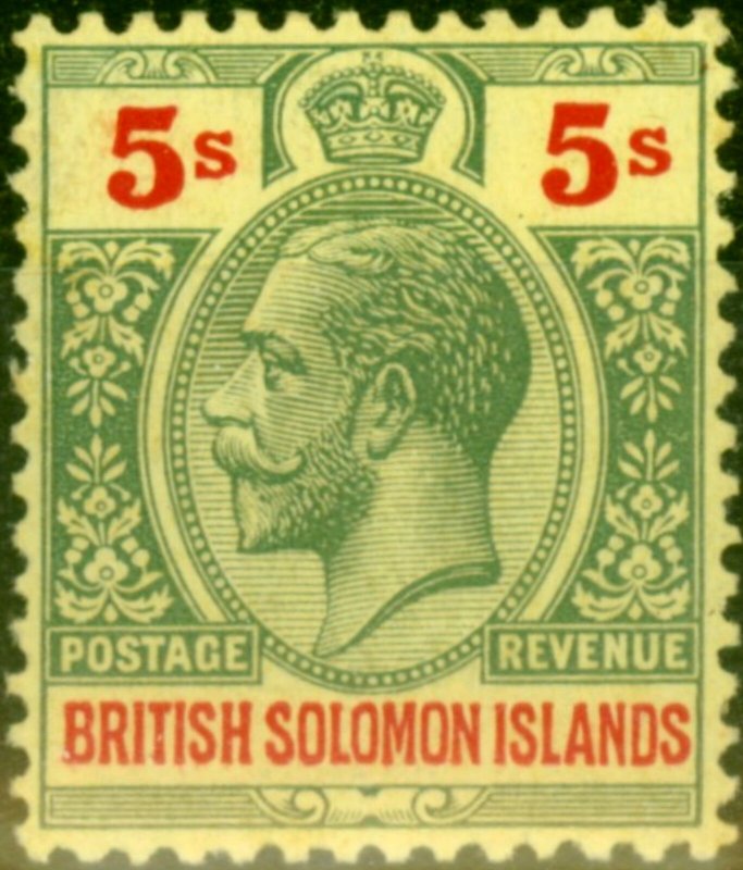 Solomon Islands 1927 5s Green & Red-Pale Yellow SG51 Superb MNH