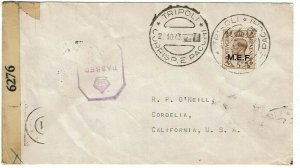 M.E.F. (Libya) 1943 Tripoli cancel on cover to the U.S., censored 3x