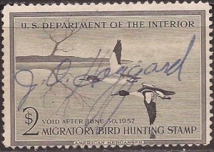 US Stamp - 1956 American Mergenser Ducks -  Signed #RW23