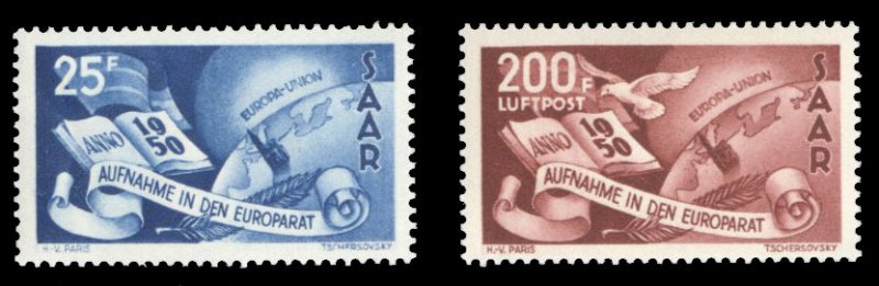 Saar #226, C12 Cat$175, 1950 Council of Europe, set of two, never hinged