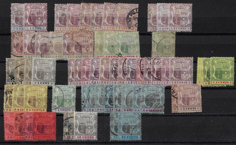 Mauritius huge Arms lot (60) 1900-05 issue. M/U, sg127 148. All sound.   (a1234