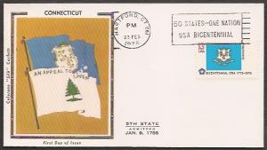 #1637 U/A COLORANO SILK FDC  Connecticut State Flag