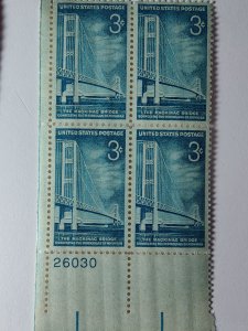 SCOTT#1109 PLATE BLOCK # 26030 LL THE MACKINAC BRIDGE MICHIGAN MINT NEVER HINGED