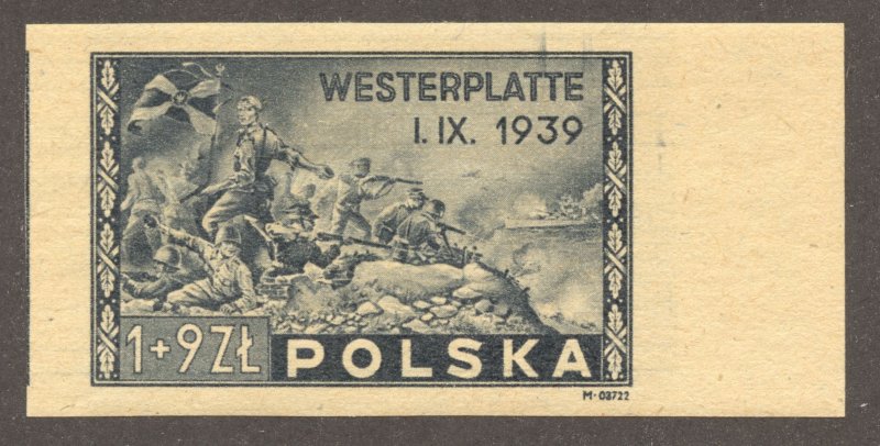 Poland Scott B41var Unused VLHOG - 1945 Last Stand at Westerplatte Imperforate