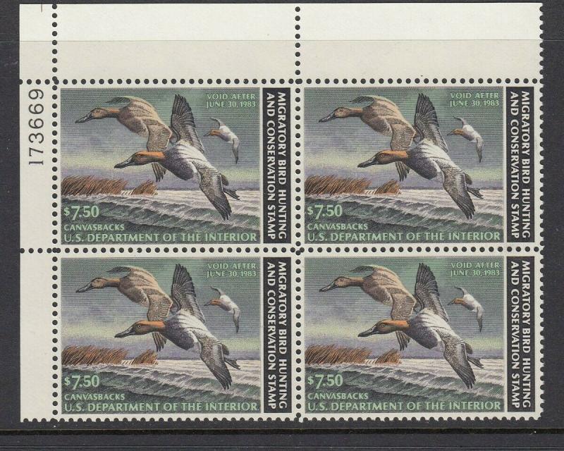 RW49 1982 Duck Plate Block (Mint NEVER HINGED) Face $30.00 cv$62.50