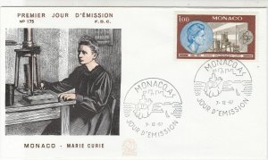 Monaco 1967 Celebrating Marie Curie Picture Town Cancel FDC Stamp Cover Ref26392