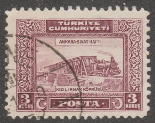 Turkey stamp,Scott# 678-, used, train, bridge, purple,  #M570