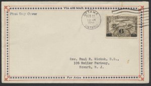 1932 #C3 6c on 5c Airmail FDC Robert Hayes Air Mail Cover Ottawa