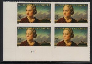 2006 Katherine Anne Porter author Sc 4030 MNH plate block of 4 position LL 