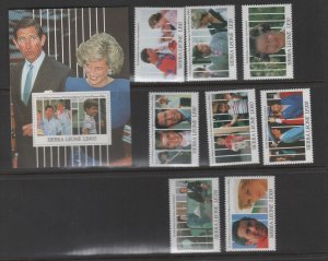 SIERRA LEONE # 1387-1396 Royal Family PRINCESS DIANA PRINCE WILLIAM 2 s/s 8 stam