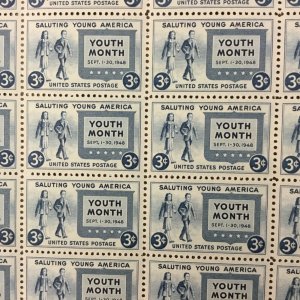 963    Salute to Youth Month  MNH  3¢ sheet of 50  Issued in 1948 