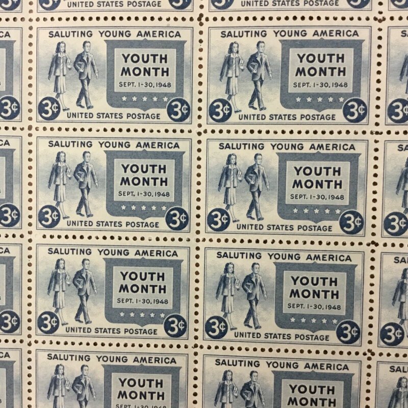 963    Salute to Youth Month  MNH  3¢ sheet of 50  Issued in 1948 