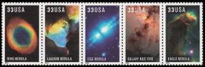 2000 33c Edwin Powell Hubble, Telescope, Strip of 5 Scott 3384-88 Mint F/VF NH