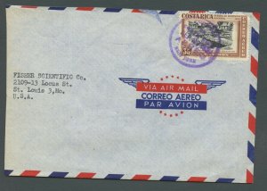 COSTA RICA SAN JOSE 09/27/1951 AIRMAIL COVER TO ST. LOUIS, MO. AS SHOWN