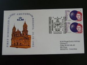 FFC first flight cover flown on KLM Amsterdam Bogota Christopher Columbus stamp