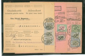 Finland 98/106 Postal parcel post receiver's half.  Watermarks unknown but appear to be without watermarks. On cov...