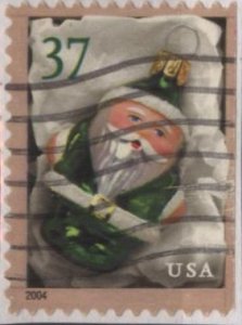 US 3884 (used, on paper) 37¢ santa ornament: green (large, dc 10¼x10¾) (2004)