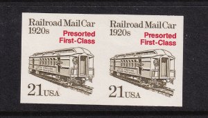 1988 Imperforate pair Sc 2265a 21c Railroad Mail Car coil error MNH (Y8