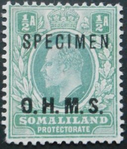 Somaliland 1904 EVII Half Anna OHMS opt SPECIMEN SG O10s mint