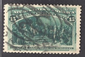 US Stamp#238  JUMBO 15c Dark Green Columbus Announcing Discovery USED SCV $ $...