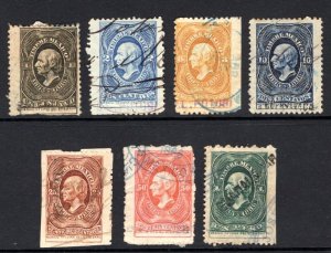 MEXICO Revenue Stamps GROUP{7} DOCUMENTOS Y LIBROS 1885-86 1c-1P Used MS4558