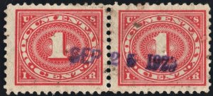 R228 1¢ Documentary Stamp Horizontal Pair (1917) Used/Date Stamp