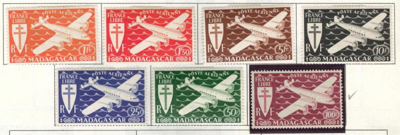 Madagascar Malagasy Scott C37-43 MH airmail set few faults