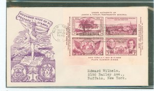 US 778 1936 Third international Philatelic Exposition (Tipex) Farley souvenir sheet of four imperf commemoratives on an addresse