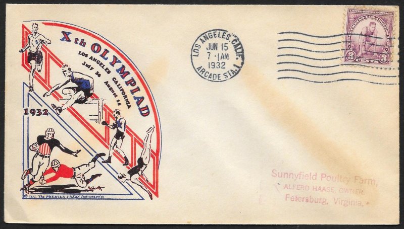 UNITED STATES FDC 3¢ Xth Olympiad 1932 Premier Press