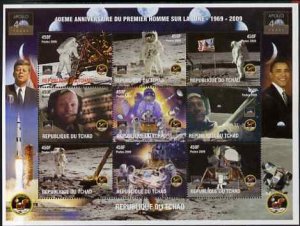 CHAD - 2009 - Moon Landing, 40th Anniv - Perf 9v Sheet - MNH - Private Issue