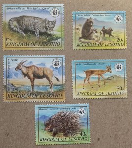 Lesotho 1982 WWF Animals, MNH. Scott 351-355, CV $28.00. Cats
