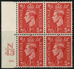 KGVI 1941-42 1d Pale Scarlet Wmk. 127 Unused Control N43 Cyl. 96 dot S.G. 486