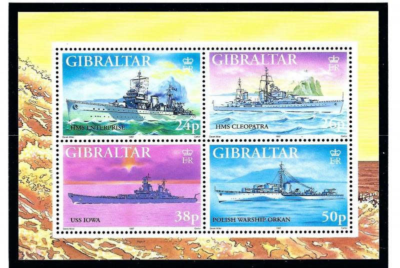 Gibraltar 732 MNH 1997 WWII Warships sheet of 4