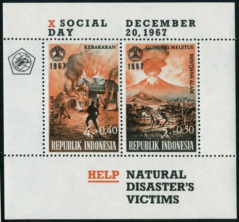 Indonesia B207-B210,B210a,MNH.Michel 592-595,Bl.9. Natural disasters, 1967.