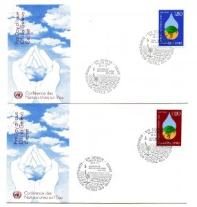 UN Geneva 65-66 United Nations Water Conference, set of two UN Geneva FDCs