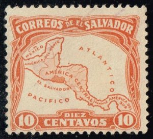 El Salvador #500 Map of Central America; Used (2Stars)