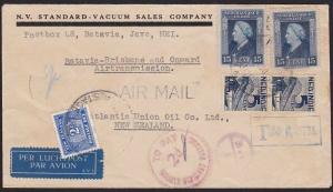 NETHERLANDS INDIES 1947 airmail cover to NEW ZEALAND with 2d postage due....1893