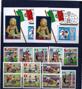 MANAMA 1970 SOCCER WORLD CUP MEXICO 2 SETS OF 6 STAMPS & 2 S/S O/P MNH