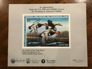 RW 54 1987 $10 Redheads Duck Appreciation Souvenir Card Set: Cancel, Mint, Stamp
