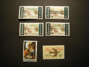 Precanceled Christmas singles, Scott 1384, 1414, & 1552, MNH Beauties