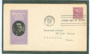 US 831 1938 50c William Howard Taft (part of the presidential/prexy series) on an addressed first day cover with an Ioor cachet.