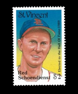 St. Vincent 1989 - Red Schoendienst, Baseball Hall of Fame - Individual - MNH